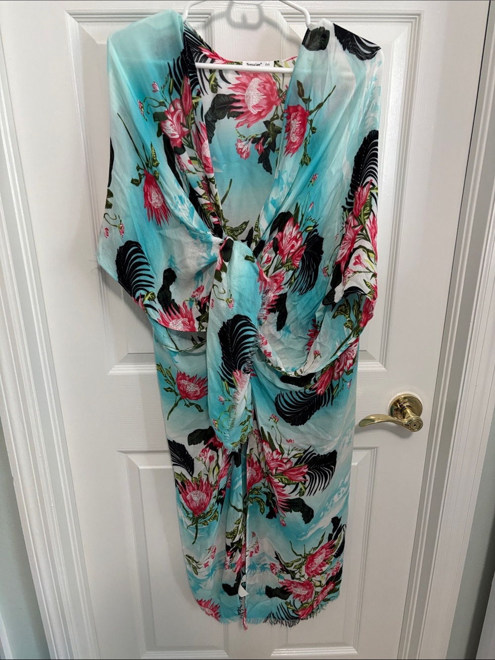 Light Blue Floral Tie-Front Swim Coverup